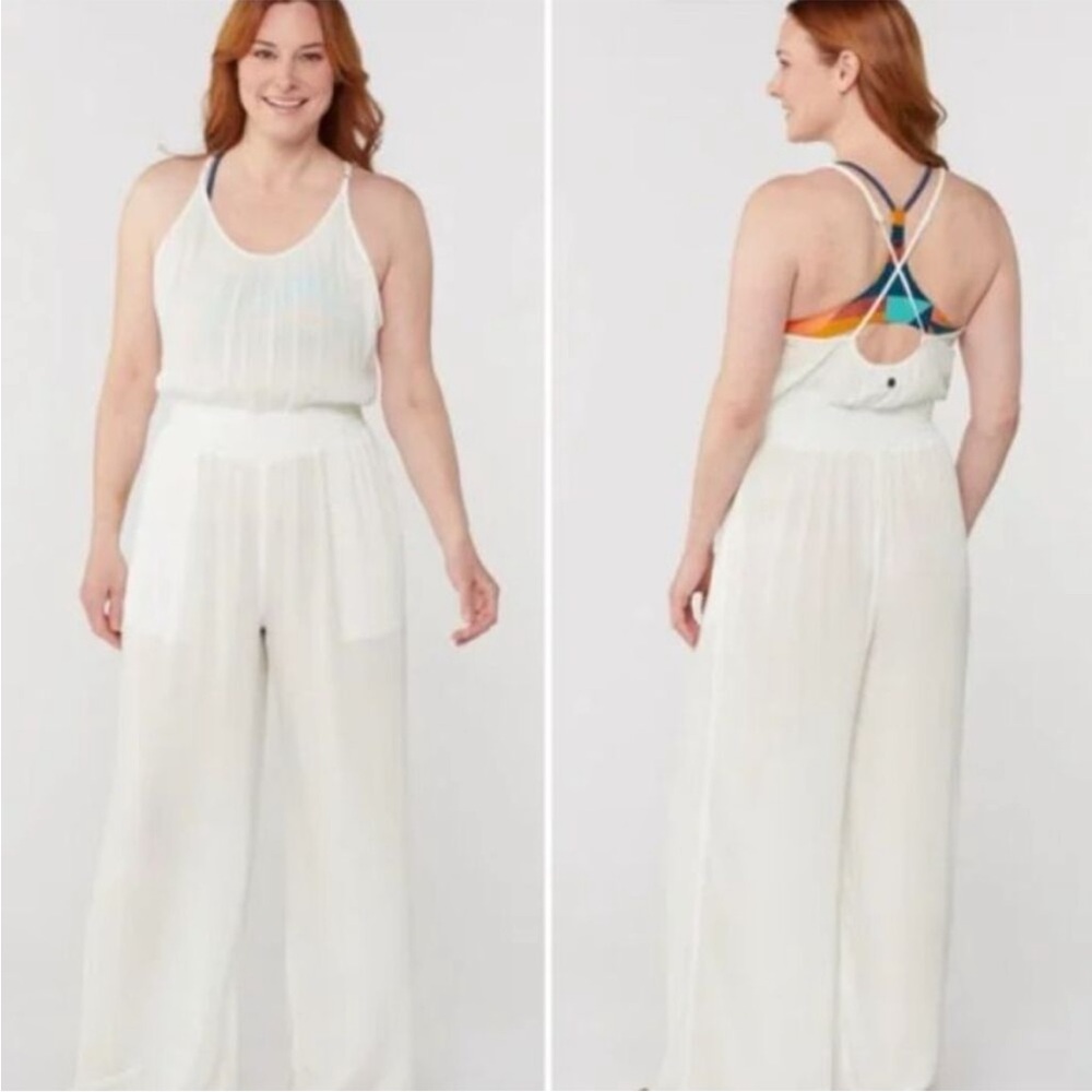 NWT Prana fernie wide leg jumpsuit coverup medium white womens